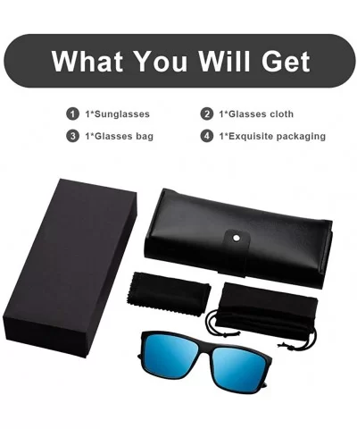 UV Polarized Sunglasses for Men-Women/Mens Rectangular Black Driving Sun Glasses - Blue - C018TA5UHY2 $6.49 Square