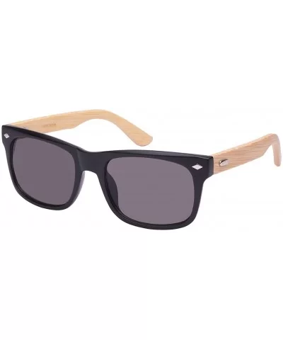 Retro Horned Rim Style Bamboo Sunglasses 540938BM-SD - Matte Black+light Bamboo/Grey Lens - CQ124WR6665 $7.69 Square