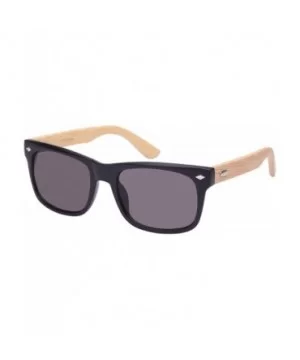 Retro Horned Rim Style Bamboo Sunglasses 540938BM-SD - Matte Black+light Bamboo/Grey Lens - CQ124WR6665 $7.69 Square