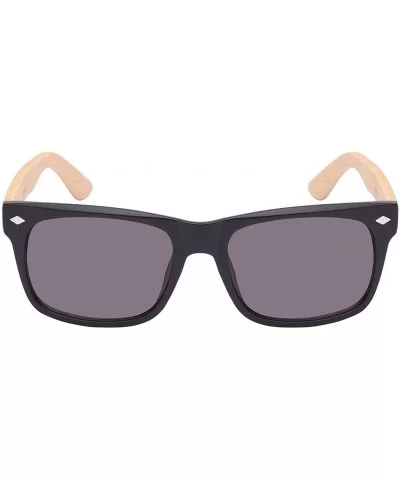 Retro Horned Rim Style Bamboo Sunglasses 540938BM-SD - Matte Black+light Bamboo/Grey Lens - CQ124WR6665 $7.69 Square