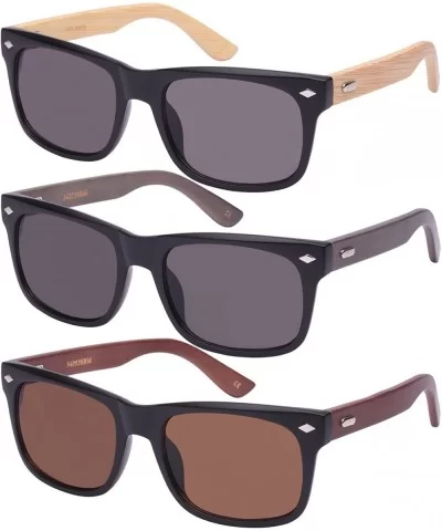 Retro Horned Rim Style Bamboo Sunglasses 540938BM-SD - Matte Black+light Bamboo/Grey Lens - CQ124WR6665 $7.69 Square