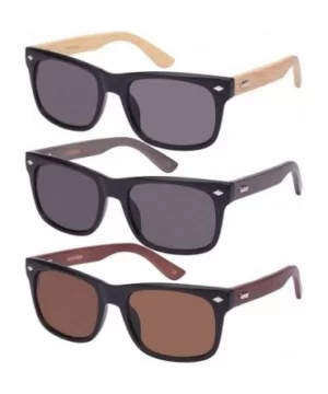 Retro Horned Rim Style Bamboo Sunglasses 540938BM-SD - Matte Black+light Bamboo/Grey Lens - CQ124WR6665 $7.69 Square