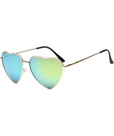 Women Heart Sunglasses Eyewear Beach Viator Mirror Lens Sunglasses - Green - CL18EK3WXED $7.10 Oversized