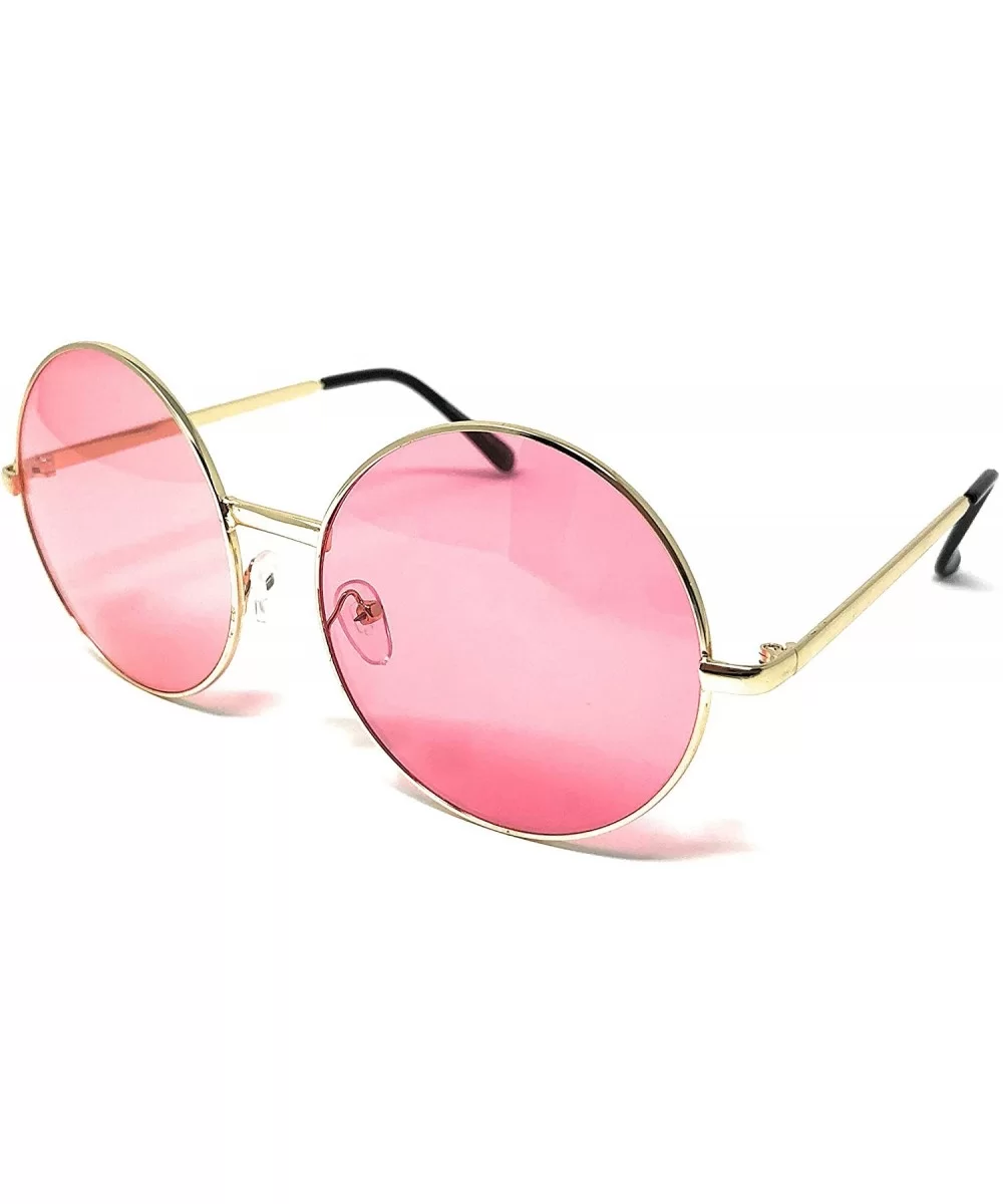 XL Oversize Metal Round Hippie Sunglasses - Gold- Light Pink - CR18Q5DYX64 $8.25 Round