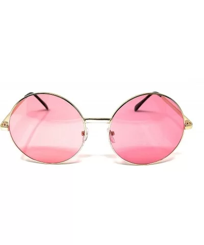 XL Oversize Metal Round Hippie Sunglasses - Gold- Light Pink - CR18Q5DYX64 $8.25 Round