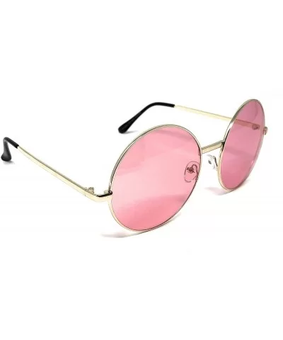 XL Oversize Metal Round Hippie Sunglasses - Gold- Light Pink - CR18Q5DYX64 $8.25 Round