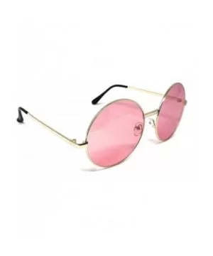 XL Oversize Metal Round Hippie Sunglasses - Gold- Light Pink - CR18Q5DYX64 $8.25 Round