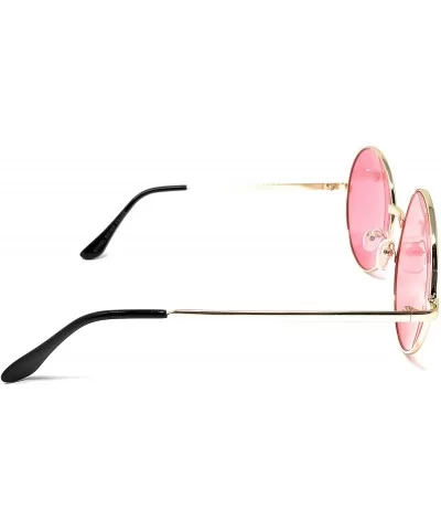 XL Oversize Metal Round Hippie Sunglasses - Gold- Light Pink - CR18Q5DYX64 $8.25 Round