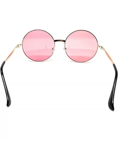 XL Oversize Metal Round Hippie Sunglasses - Gold- Light Pink - CR18Q5DYX64 $8.25 Round