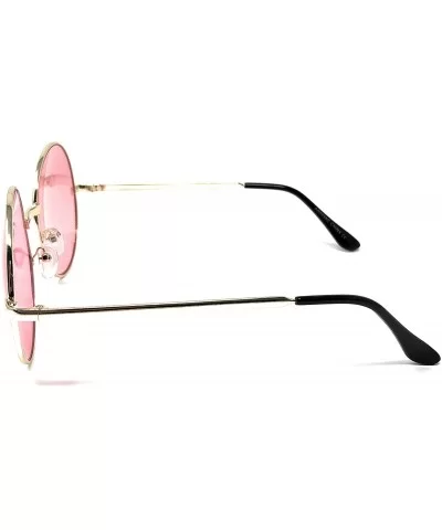 XL Oversize Metal Round Hippie Sunglasses - Gold- Light Pink - CR18Q5DYX64 $8.25 Round