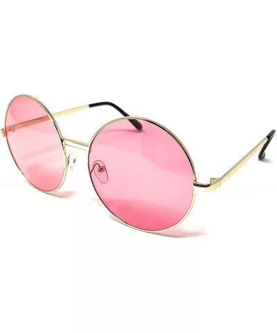 XL Oversize Metal Round Hippie Sunglasses - Gold- Light Pink - CR18Q5DYX64 $8.25 Round