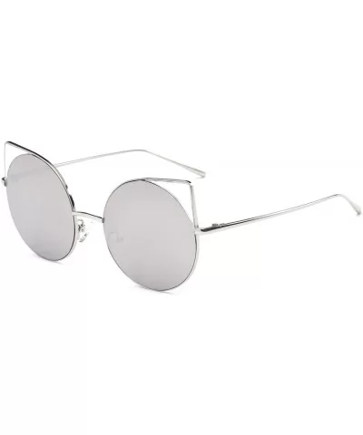 Women Round Cat Eye Sunglasses - Silver - C918WU0ITTT $13.15 Goggle