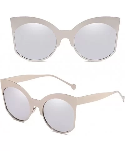 Cat Eye Mirrored Women Streetwear Sunglasses for Beach Driving Traveling - Silver - C418DLT0X8I $10.36 Sport