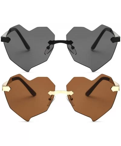 Ladies Metal Cat Eye Heart Round Integral Sunglasses Elegant De Luxe Stylish - Fan_2p_1mix - CV17YEHDS0X $8.87 Round