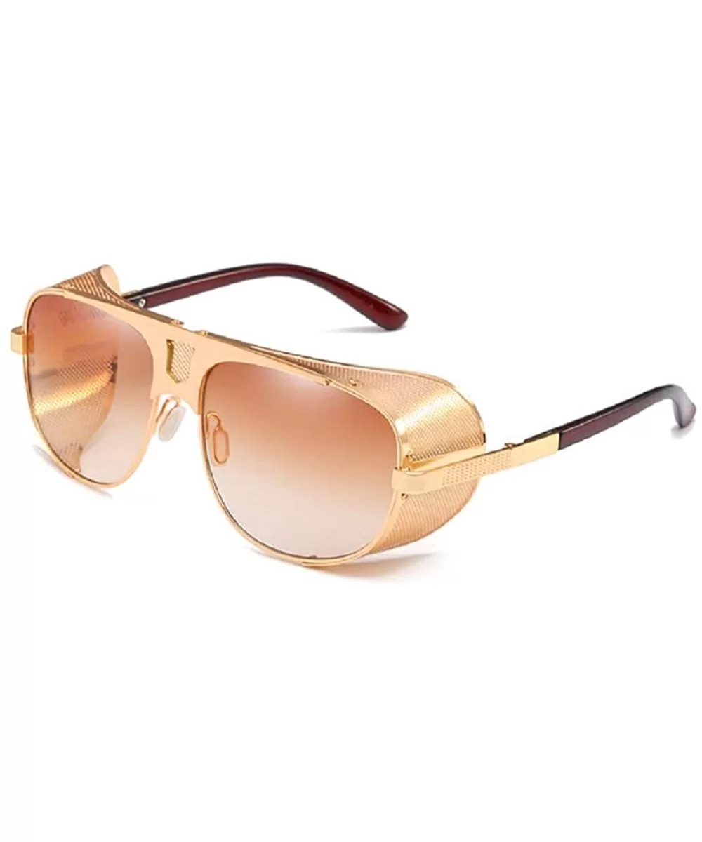 Men's SJR-A19 Flat Top Mesh Side Shield Metal Aviator Sunglasses - Gold+brown - CJ18H6DXZQL $19.73 Aviator