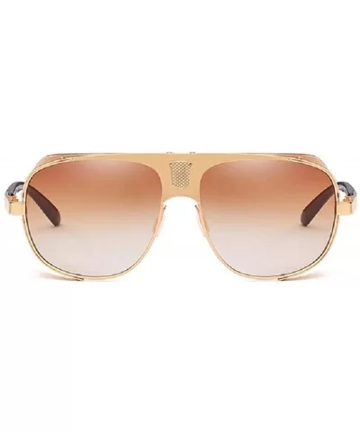 Men's SJR-A19 Flat Top Mesh Side Shield Metal Aviator Sunglasses - Gold+brown - CJ18H6DXZQL $19.73 Aviator