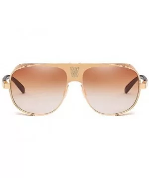 Men's SJR-A19 Flat Top Mesh Side Shield Metal Aviator Sunglasses - Gold+brown - CJ18H6DXZQL $19.73 Aviator