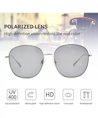 Polarized Sunglasses Men Women Geometric Square Oversized Vintage Metal Frame Retro Shade Glasses- UV400 - Gray - CM18AH0ZNN0...