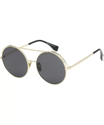 Unisex Classic Round Sunglasses UV PC Lens Oversize Metal Frame-Gold Frame/Grey Lens - CI180OXZW7L $13.49 Oversized