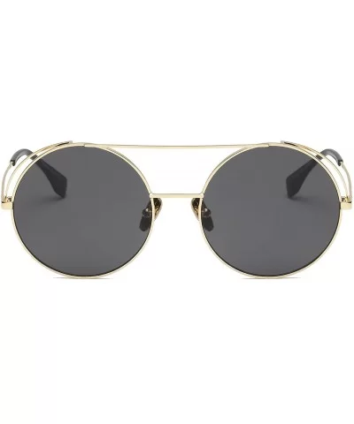 Unisex Classic Round Sunglasses UV PC Lens Oversize Metal Frame-Gold Frame/Grey Lens - CI180OXZW7L $13.49 Oversized