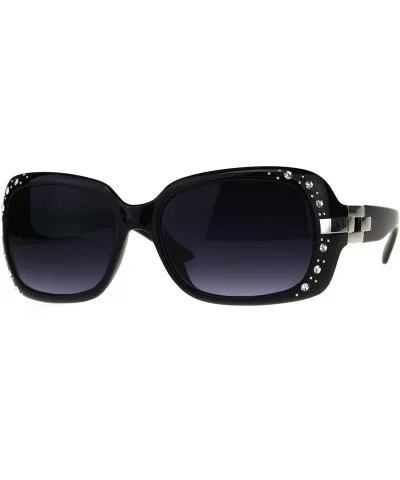 Womens Designer Sparkling Rhinestone Rectangular Plastic Butterfly Sunglasses - Solid Black Smoke - C018DWT87CG $7.17 Butterfly