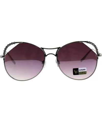 Womens Rhinestone Iced Jewel Horn Metal Rim Butterfly Sunglasses - Silver Purple - CR18GS4A7WA $7.46 Butterfly