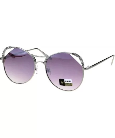 Womens Rhinestone Iced Jewel Horn Metal Rim Butterfly Sunglasses - Silver Purple - CR18GS4A7WA $7.46 Butterfly