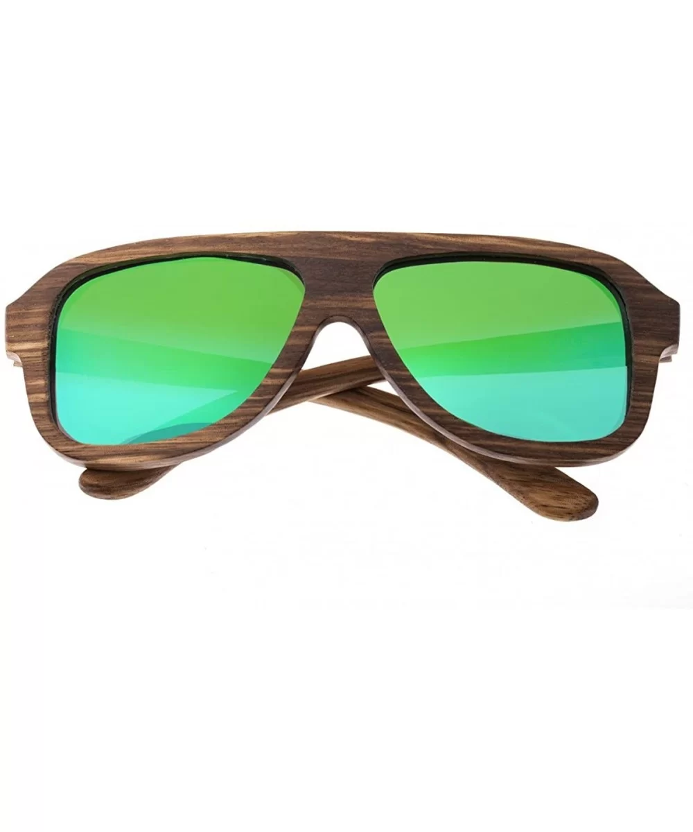 Siesta Wood Sunglasses Wayfarer - Brown Zebra//Green - C211M5J5ONT $41.12 Wayfarer