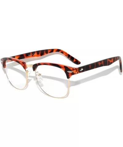 Retro Classic Sunglasses Metal Half Frame With Colored Lens Uv 400 - Leopard-gold Clear Lens - CA11QDD6LTJ $5.38 Wayfarer