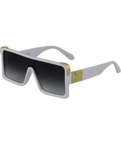 Oversized Big Thick Flat Top SHIELD Square Luxury Designer Sunglasses with Dark Gold Metal - White - CA1977CG9HO $13.44 Rimless