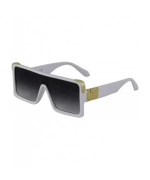 Oversized Big Thick Flat Top SHIELD Square Luxury Designer Sunglasses with Dark Gold Metal - White - CA1977CG9HO $13.44 Rimless