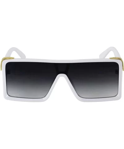 Oversized Big Thick Flat Top SHIELD Square Luxury Designer Sunglasses with Dark Gold Metal - White - CA1977CG9HO $13.44 Rimless