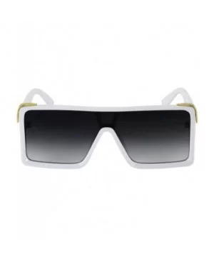 Oversized Big Thick Flat Top SHIELD Square Luxury Designer Sunglasses with Dark Gold Metal - White - CA1977CG9HO $13.44 Rimless