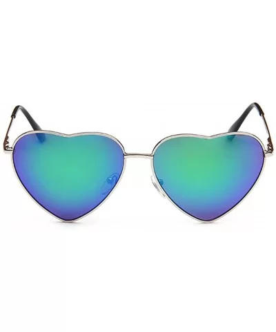 Women Heart Sunglasses Eyewear Beach Viator Mirror Lens Sunglasses - Green - CL18EK3WXED $7.10 Oversized