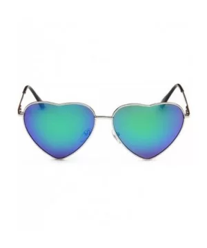 Women Heart Sunglasses Eyewear Beach Viator Mirror Lens Sunglasses - Green - CL18EK3WXED $7.10 Oversized