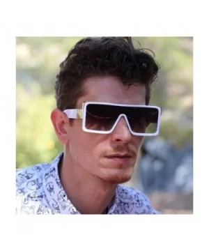 Oversized Big Thick Flat Top SHIELD Square Luxury Designer Sunglasses with Dark Gold Metal - White - CA1977CG9HO $13.44 Rimless