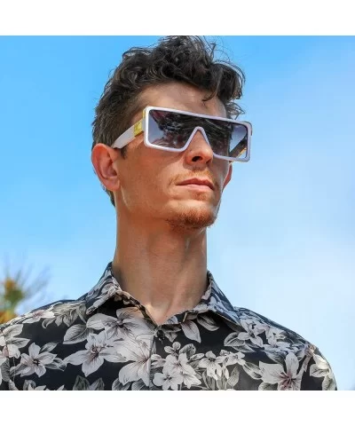 Oversized Big Thick Flat Top SHIELD Square Luxury Designer Sunglasses with Dark Gold Metal - White - CA1977CG9HO $13.44 Rimless