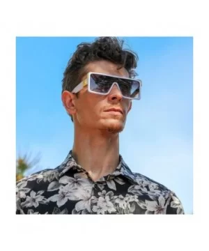 Oversized Big Thick Flat Top SHIELD Square Luxury Designer Sunglasses with Dark Gold Metal - White - CA1977CG9HO $13.44 Rimless