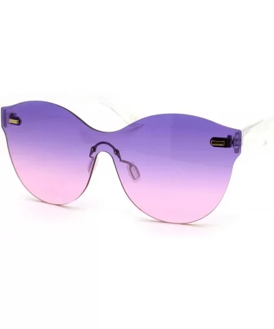 Oceanic Gradient Lens Womens Rimless Shield Round Sunglasses - Purple Pink - CB18W8KLXZ8 $7.03 Shield