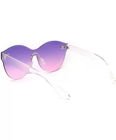 Oceanic Gradient Lens Womens Rimless Shield Round Sunglasses - Purple Pink - CB18W8KLXZ8 $7.03 Shield