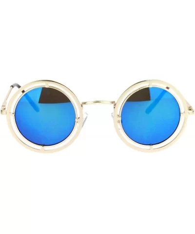 Victorian Steam Punk Double Frame Round Circle Lens Sunglasses - Gold Blue - CF12L9XNHSZ $9.90 Round