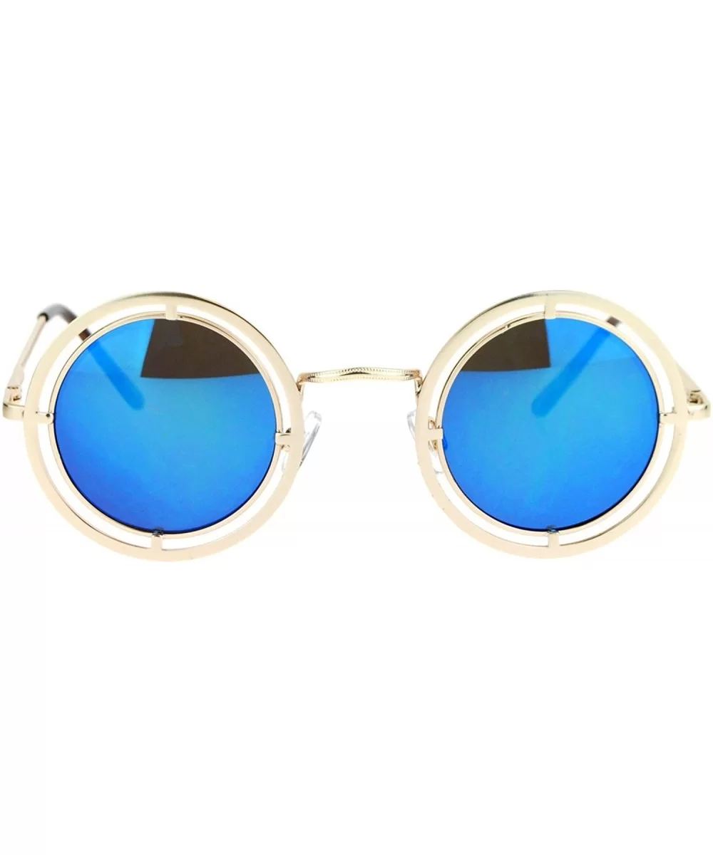 Victorian Steam Punk Double Frame Round Circle Lens Sunglasses - Gold Blue - CF12L9XNHSZ $9.90 Round