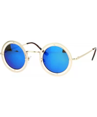 Victorian Steam Punk Double Frame Round Circle Lens Sunglasses - Gold Blue - CF12L9XNHSZ $9.90 Round