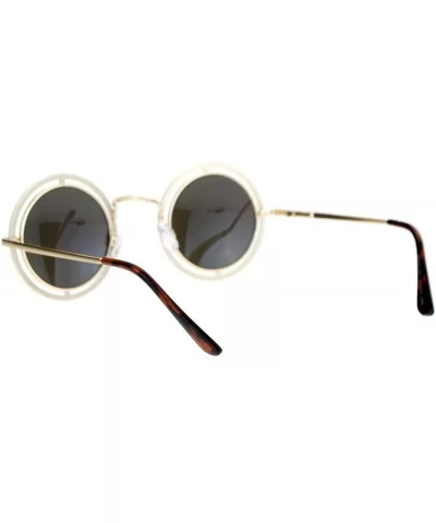 Victorian Steam Punk Double Frame Round Circle Lens Sunglasses - Gold Blue - CF12L9XNHSZ $9.90 Round