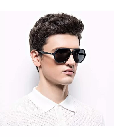 Aviator Twin-Beams Polarized Lightweight Sunglasses Plastic Oval Classic Double Bridge Frame For Men - CB193LG059G $9.12 Over...