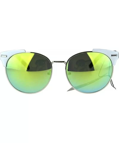 Retro Vintage Style Half Rim Horned Tip Hipster Mens Sunglasses - Silver Yellow - CI12OBMO9GI $8.19 Round