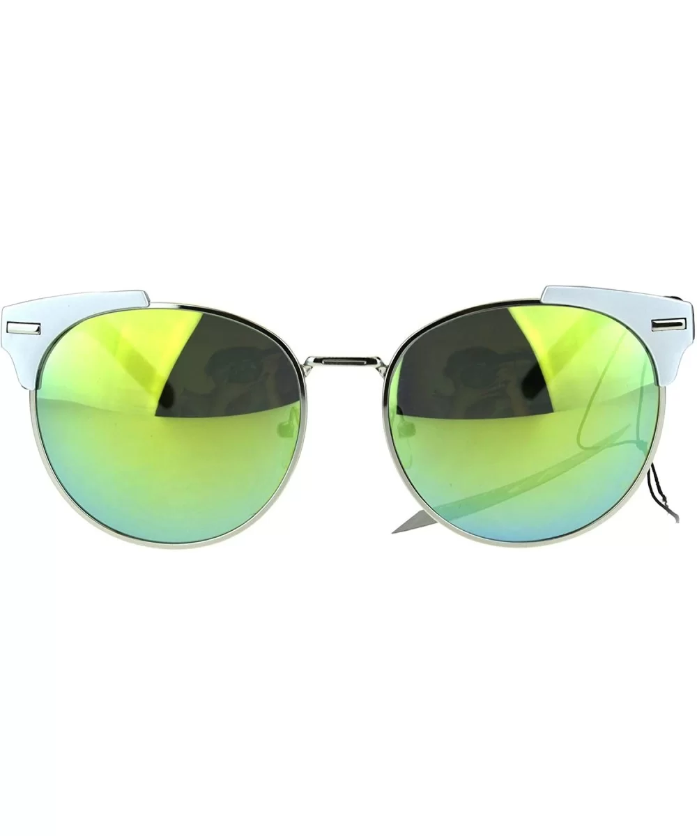 Retro Vintage Style Half Rim Horned Tip Hipster Mens Sunglasses - Silver Yellow - CI12OBMO9GI $8.19 Round