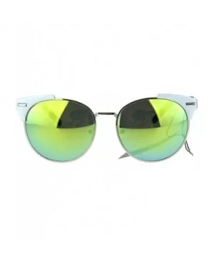 Retro Vintage Style Half Rim Horned Tip Hipster Mens Sunglasses - Silver Yellow - CI12OBMO9GI $8.19 Round