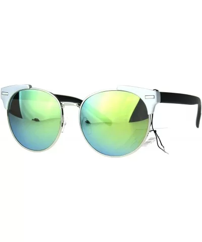 Retro Vintage Style Half Rim Horned Tip Hipster Mens Sunglasses - Silver Yellow - CI12OBMO9GI $8.19 Round