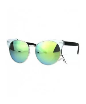 Retro Vintage Style Half Rim Horned Tip Hipster Mens Sunglasses - Silver Yellow - CI12OBMO9GI $8.19 Round